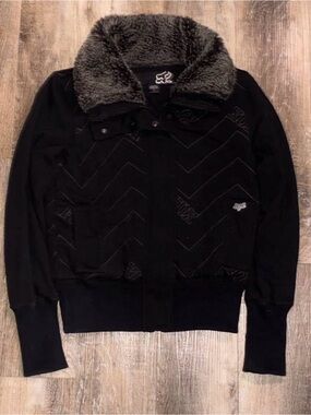 Fox Black Bomber Jacket with Gray Faux Shearling Collar